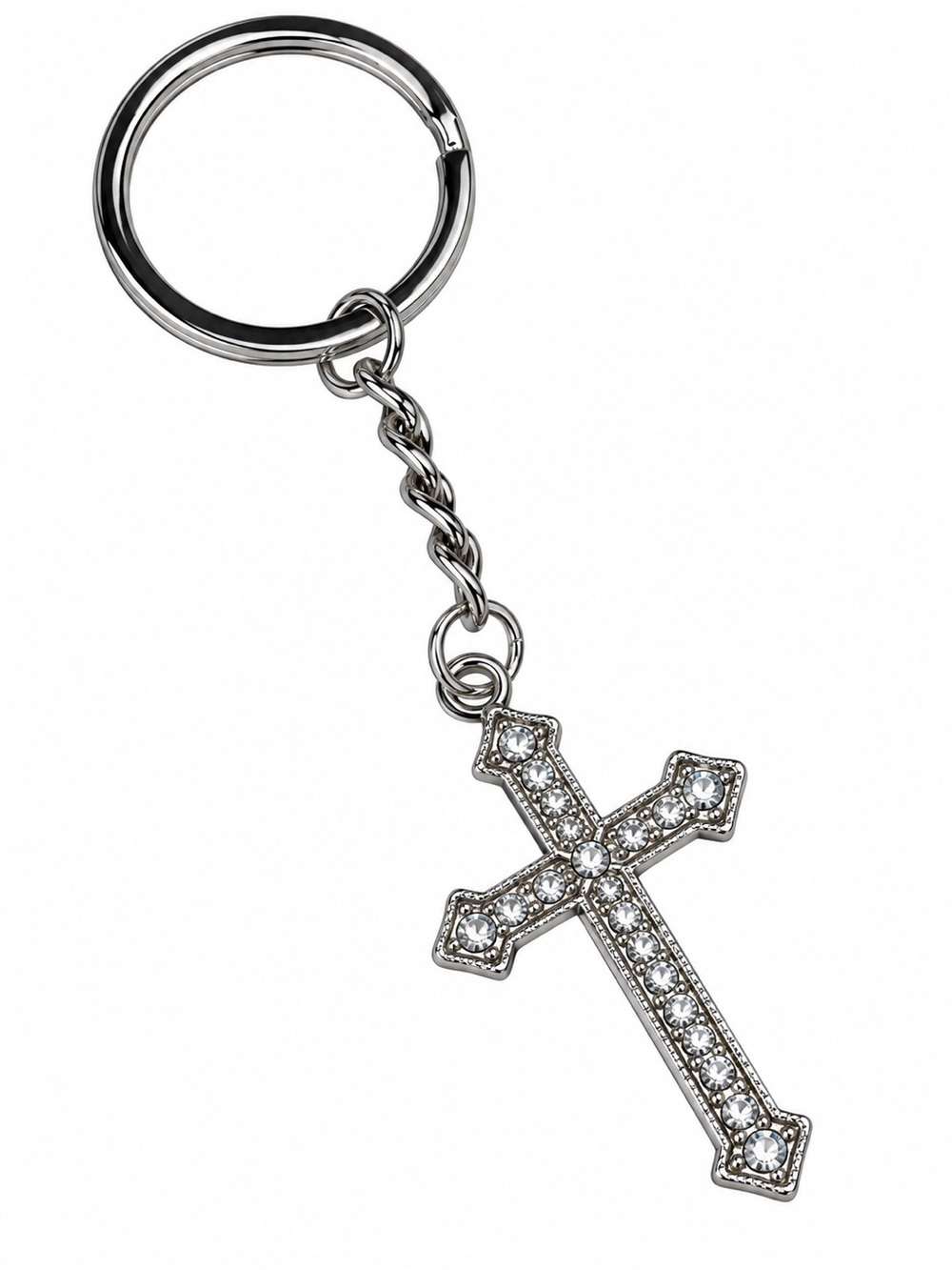 Rhinestone Cross Keychain - Silver